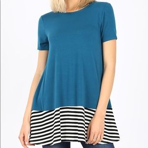 51. Striped solid contrast short sleeve top teal